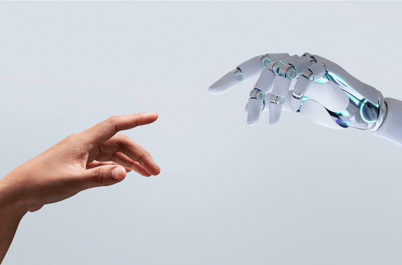 Human and AI hand reaching toward each other